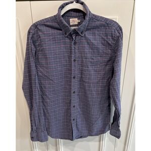 Faherty Button Down Shirt Blue Pink Check Flannel Preppy Organic Cotton